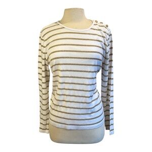 Lauren Ralph Lauren Striped White and Gold Top Sz XL